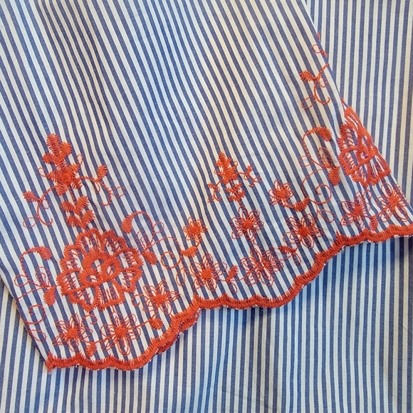NWT Long Tall Sally Blue White Stripe Red Embroidered Blouse US 18 UK 22 - Picture 4 of 9